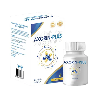 Axorin Plus prostat kapsülü, 20 kapsüllük beyaz karton kutu ve beyaz kavanoz