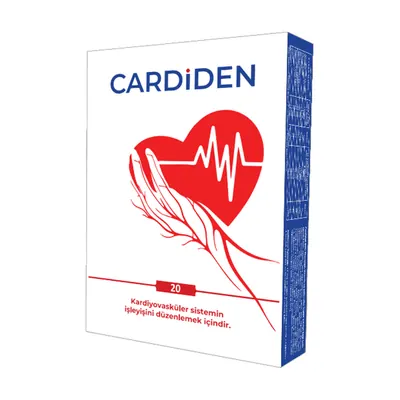 Cardiden 20 kapsüllük beyaz kutu, avuçta kırmızı kalp
