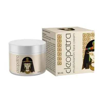 Kleopatra kremi: 30 ml kavanoz, gümüş kapak ve altın Mısır motifli kutu