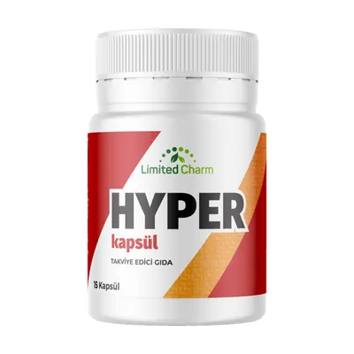 Hyper Caps 15 kapsüllük kırmızı-turuncu şeritli beyaz şişe