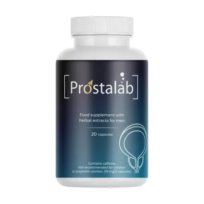 Prostalab prostat kapsülü, 20 kapsüllük koyu mavi-turkuaz etiketli şişe
